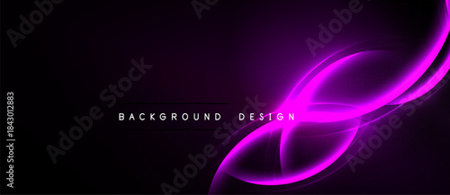 Dark background features vibrant purple glowing lines. Abstract design evokes energy, movement, modern aesthetic. Text reads background design.