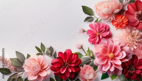 hermosas flores rosas y rojas sobre un fondo claro