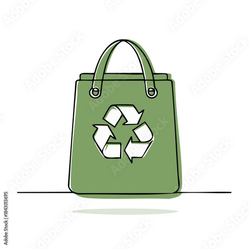 Green reusable bag with recycle symbol, sustainable shopping, zero waste, ecology, eco friendly