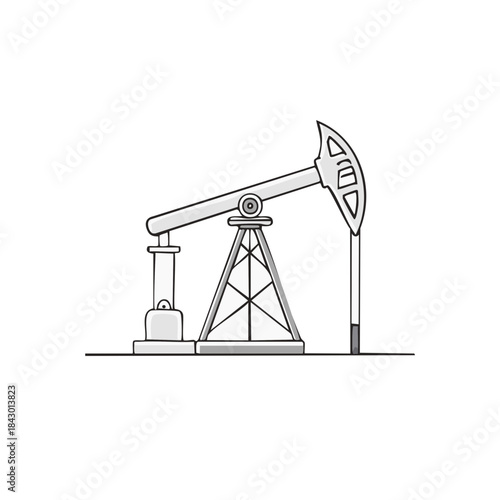 Oil Pump Jack Line Art Illustration for Petroleum Extraction, Energy Industry Equipment