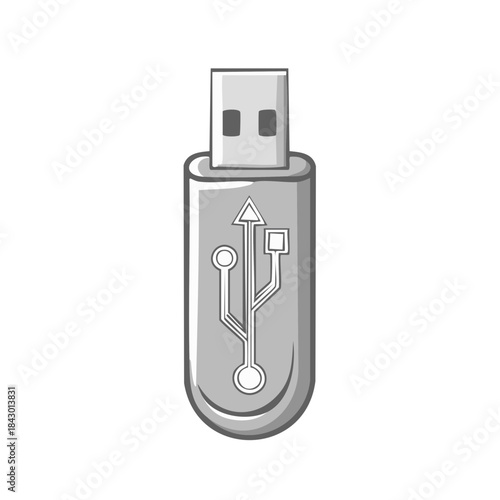 Simple USB flash drive icon symbolizes portable data storage and technology transfer. Compact design for quick file access and backup