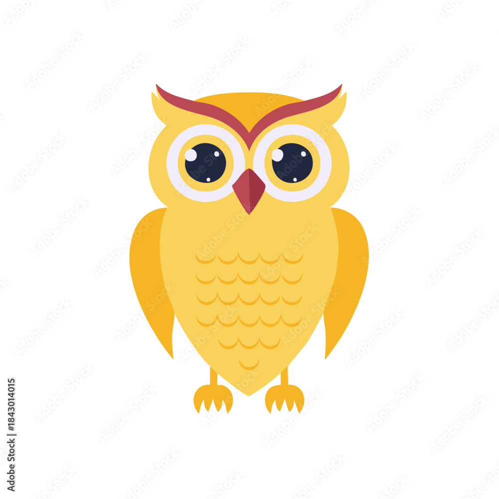 Fototapeta premium Cartoon Yellow Owl Character Illustration for Kids and Educational Design