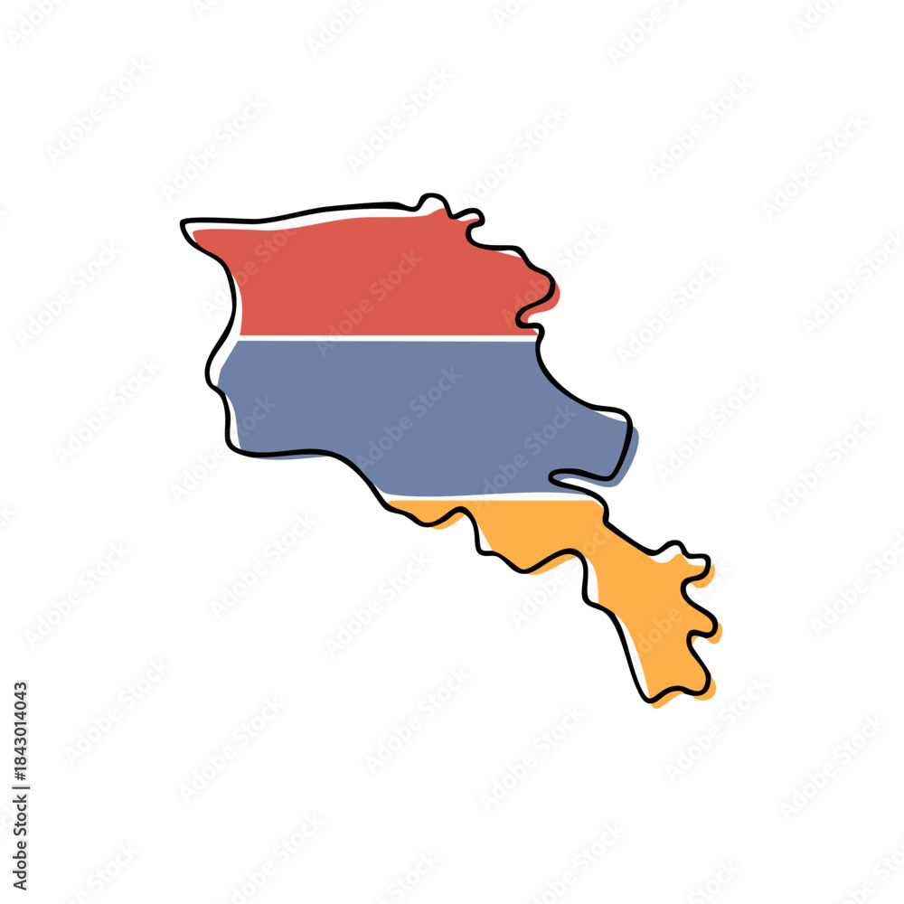 Fototapeta premium Armenia country outline map with Armenian flag colors for geography and travel concept illustration for infographics and presentations