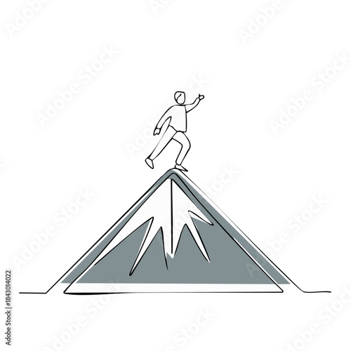 Line Drawing of a Person Reaching the Summit a Symbolic Illustration of Success and Achievement
