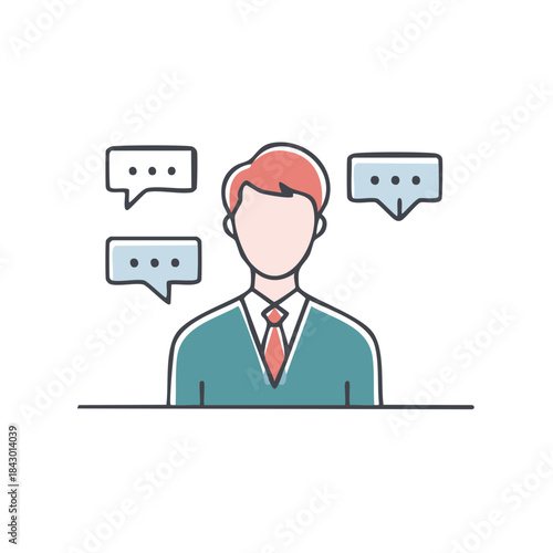 Business Person with Speech Bubbles Communicating Ideas and Conversations