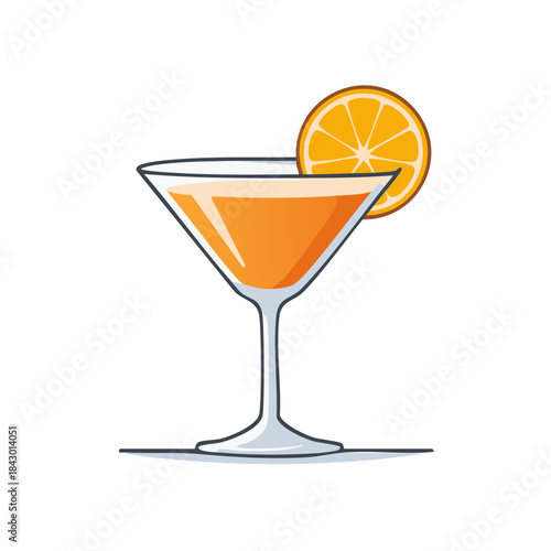 Orange cocktail drink served in martini glass, garnished with an orange slice illustration