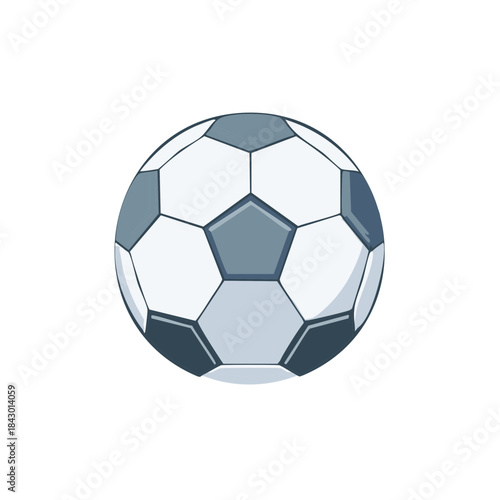 Graphic soccer ball illustration with white and gray geometric patches. Great for sport and recreation themes.