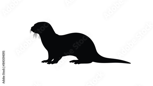 A striking silhouette of a sleek dark otter in a natural side profile pose