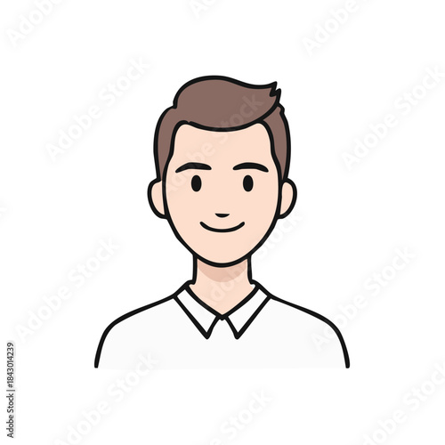 Friendly young man illustration in white shirt smiles gently creating positive vibe portrait style character concept cartoon