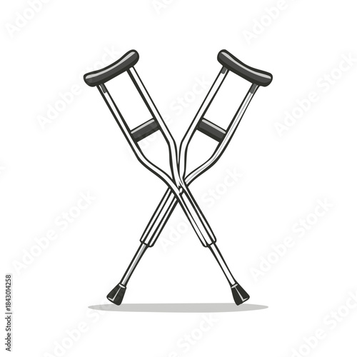 Illustration of two metal crutches crossed over, providing mobility assistance after leg injury or fracture recovery.