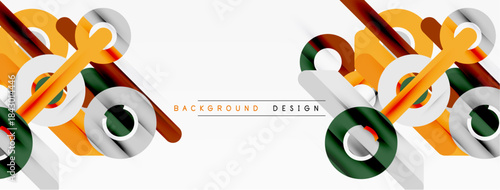 Abstract geometric shapes, orange, brown, green. Minimalist design with flowing lines, modern aesthetic. Clean background, simple composition.