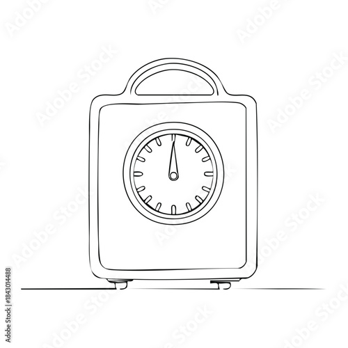 Retro Kitchen Scale Hand Drawn Illustration, Measurement Device, Black Outline on White Background, Antique Equipment, Cookware Element