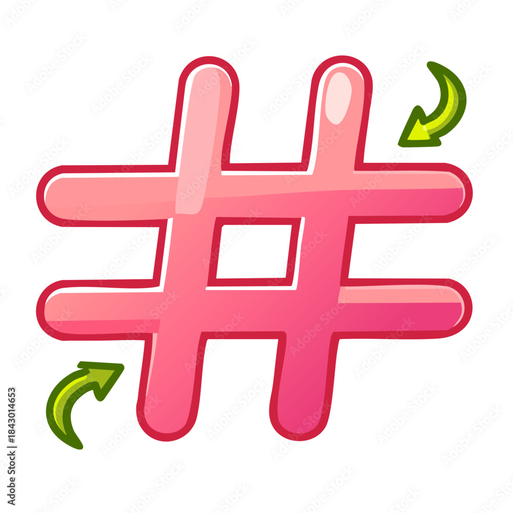 Fototapeta premium Pink Hashtag Symbol with Circular Green Arrows Indicating Rotation or Movement
