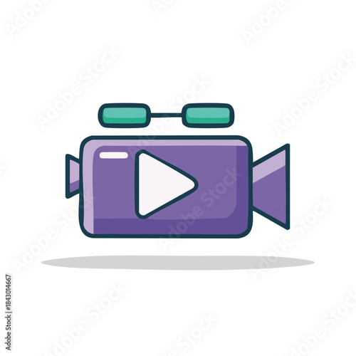 Stylized Purple Camcorder Icon Depicting Playback Symbol in a Lighthearted Style