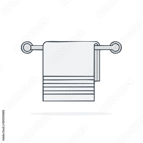 Hanging bathroom towel illustration gray stripes towel rack hygiene bath flat vector