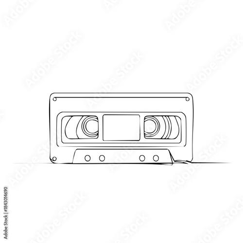 Retro audio cassette drawing. Vintage music tape vector illustration. Nostalgic entertainment concept. 80s, 90s vibe. Minimalist line art style.