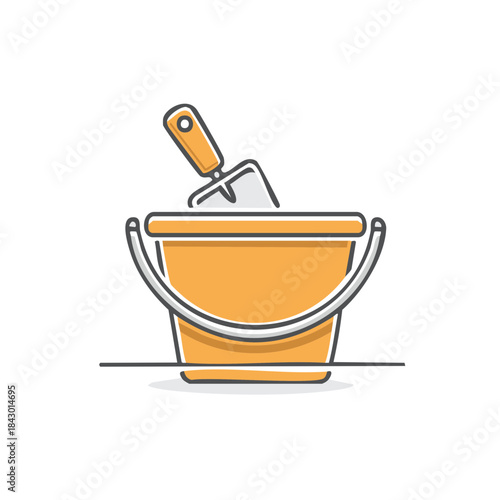 Orange Toy Bucket with Shovel Outline Icon for Summer Fun and Sand Play