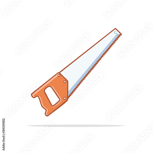 Hand Saw Illustration with Orange Handle for Wood Cutting and Carpentry Tools