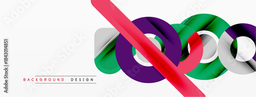 Abstract design features overlapping colorful circles, lines. Minimalist style, modern aesthetic, white background creates clean look.