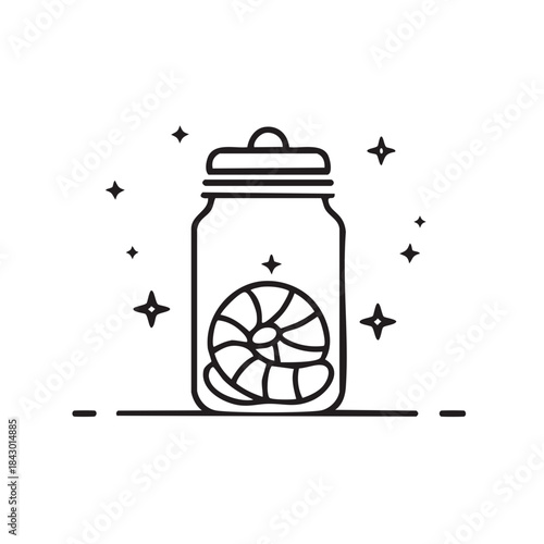 A Jar Full of Seashells Black and White Icon Style Collection and Decoration