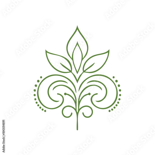Elegant vector design featuring a sprouting plant with leaves and ornamental swirls