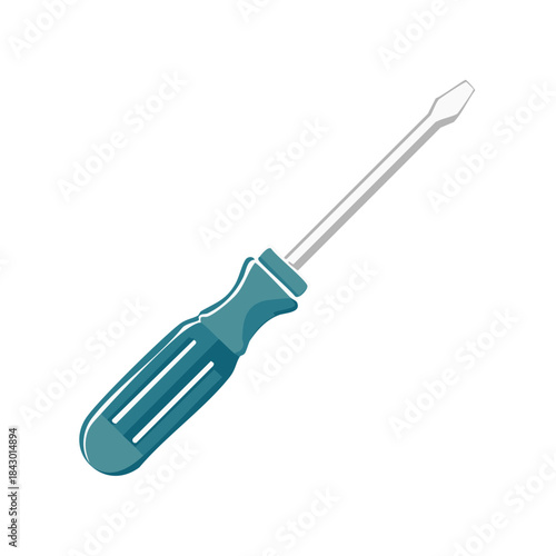 Isolated Flathead Screwdriver Illustration on White Surface.  Construction Tool for Fix Work and Handcraft