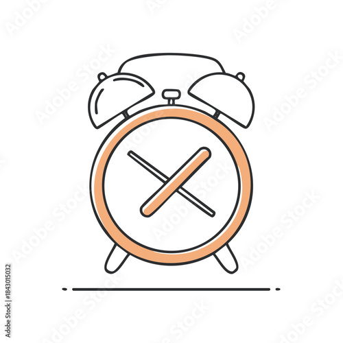 Alarm Clock with Prohibited Sign in Center, Line Art Style, Time Management Icon, No Time, No Schedule
