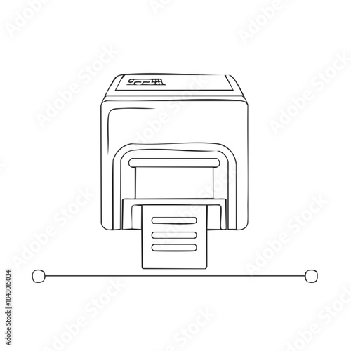 Outline Illustration of Printer Printing Paper Documentation Minimalistic Drawing