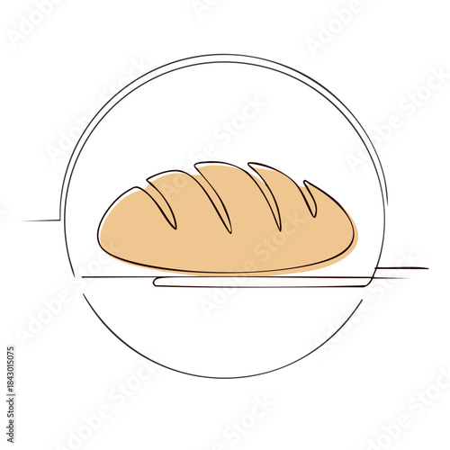 Minimalist bread illustration a loaf of freshly baked bread served inside of a circle shape