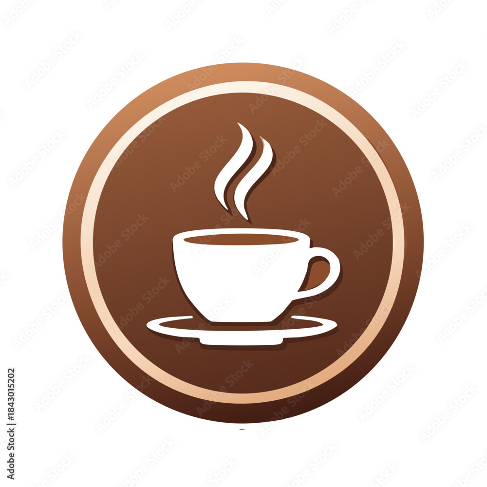 Obraz premium Coffee Cup Icon Silhouette on Brown Circular Badge Enjoy Hot Drink Sign