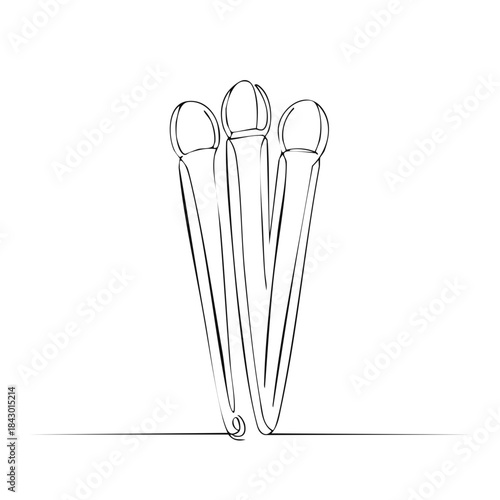 Continuous line drawing of three matches arranged closely together, minimalist single line art design of matchsticks.