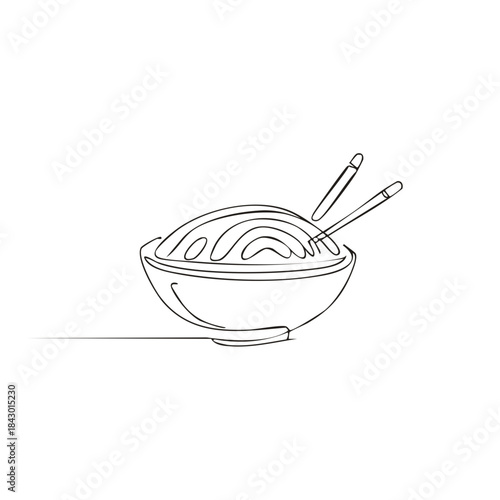 Bowl of Noodles with Chopsticks Continuous Line Drawing Asian Cuisine Simple Vector Illustration Food Meal Eat Minimalist