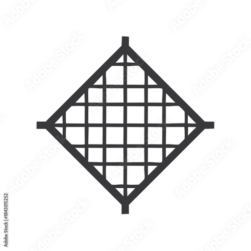 Stylized Diamond Grid Icon Square Lattice with Extension Corners Graphical Element Black and White Isolated
