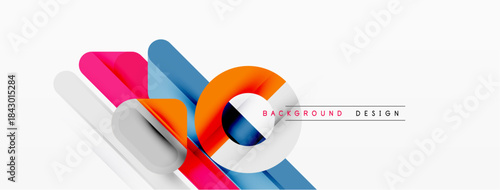 Abstract geometric shapes overlap, creating vibrant colorful design. White background provides clean contrast. Modern aesthetic.