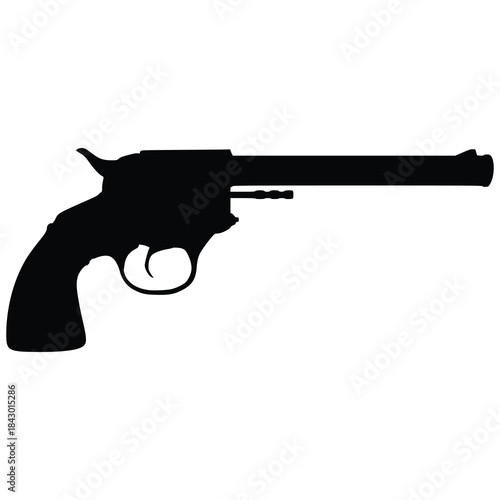 Revolver Handgun Icon – Firearm Silhouette with Long Barrel, Trigger, Grip for Weaponry & Design Use