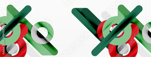 Abstract geometric shapes, green, red, white. Minimalist design, repeating pattern, clean lines, modern aesthetic. Simple composition.