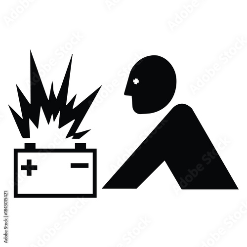 Car Battery Explosion Hazard Icon for Safety and Industrial Warning Design