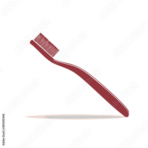 Maroon Toothbrush Close-Up on White. Hygiene and Dental Care. Minimalist Design. Illustration.