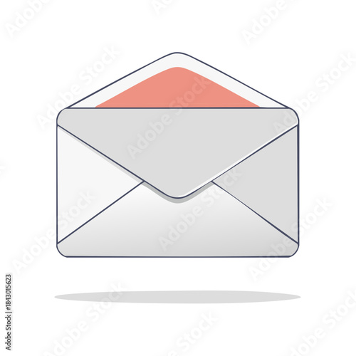 Simple illustrated gray and pink envelope illustration with open flap waiting to be filled with letter or invitation to send to recipient