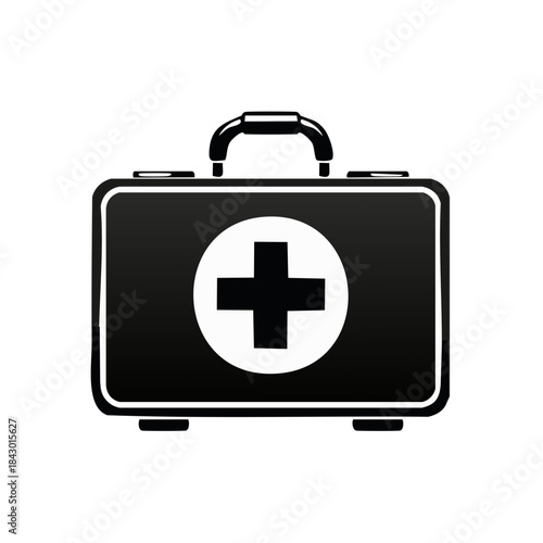 Monochrome first aid kit icon. Medicine box medical emergency symbol assistance healthcare. Health sign. Simple design isolated