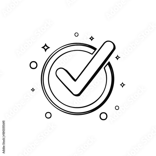 Doodle Check Mark in Circle Outline, Positive Approval Icon, Choice Selection Graphic Design