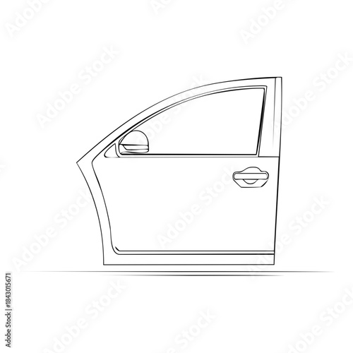 Car Door Isolated Sketch: Automobile Panel Exterior With Handle and Mirror Design
