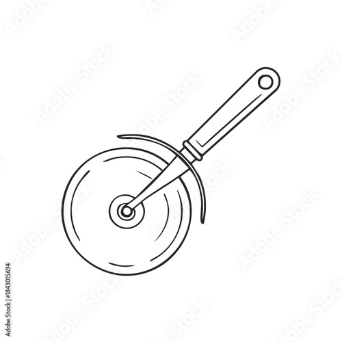 Isolated pizza cutter illustration for culinary design, pizza restaurants, cooking tools and food prep, hand drawn