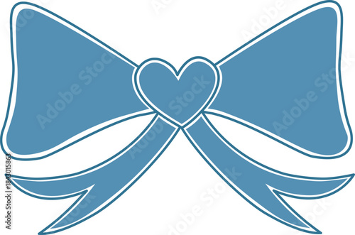 Hand-drawn blue ribbon bow. Isolated vector design element on a transparent background.