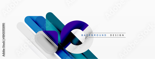 Abstract geometric shapes overlap, creating dynamic visual effect. Blue, white, purple hues dominate composition. Modern design element.