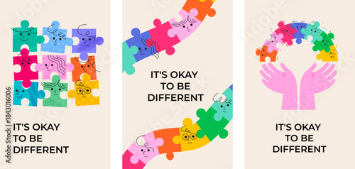 Autism Awareness Day concept poster, banner design with colorful puzzles. Vector illustrations