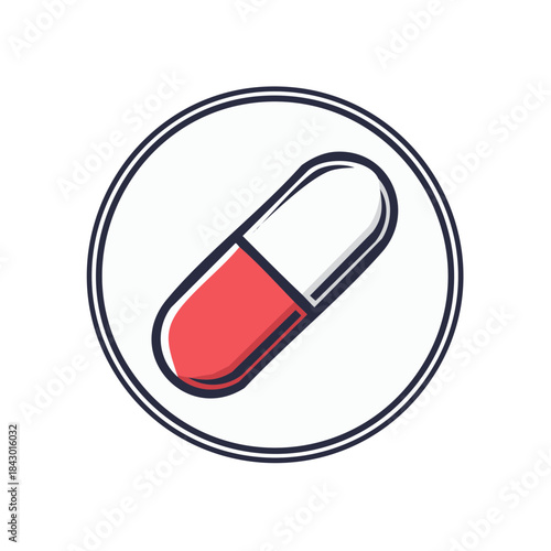 Medical Capsule Pill Inside Double Circle Emblem Treatment Symbol Vector Illustration