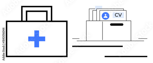Medical employment concept. Medical employment links job application processes with healthcare-related documentation. Medical employment management for recruitment, HR, and staffing systems