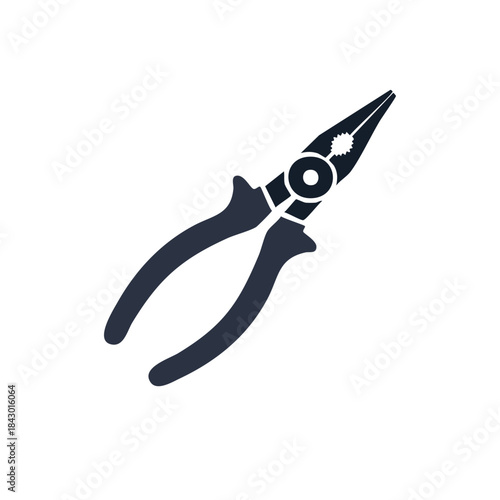 Outline illustration of wire cutting pliers maintenance engineering tool on white field. Close up hand instrument for fixing and repairing