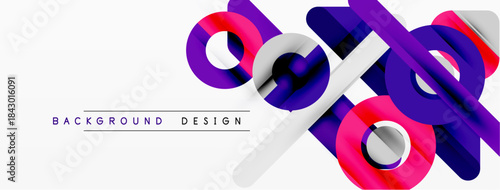 Abstract geometric shapes overlap. Vibrant pinks, purples, whites create dynamic composition. Modern design element for backgrounds.